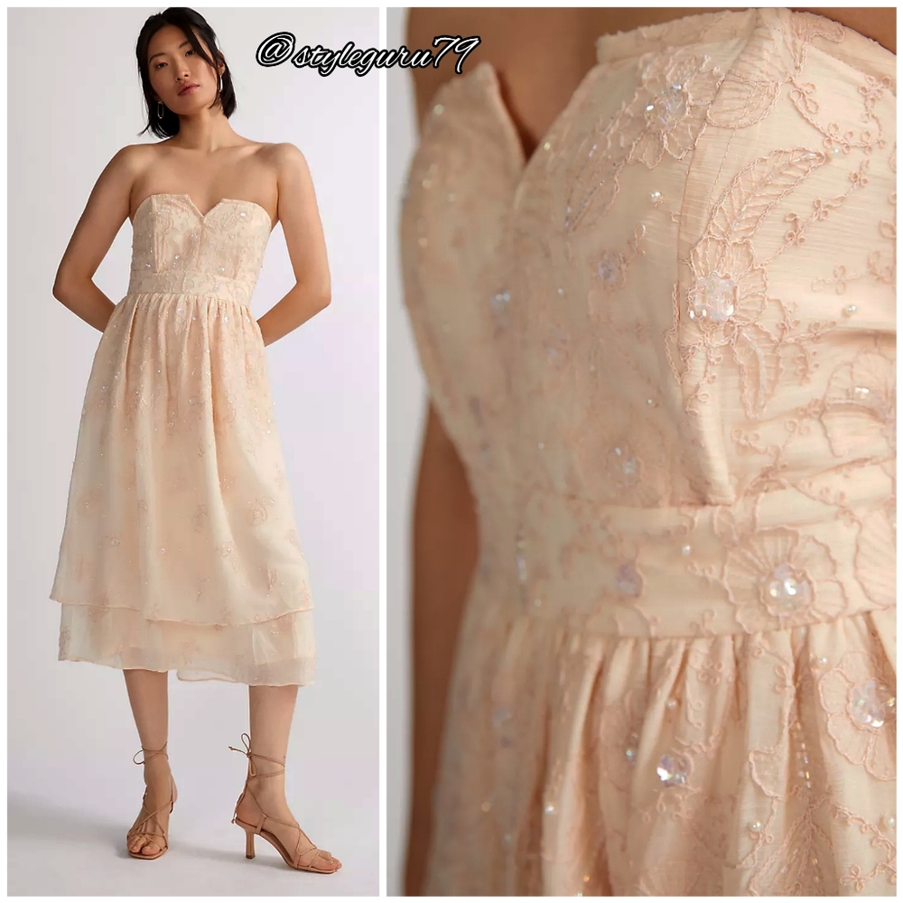 NWT, Anthropologie, Forever That Girl Embellished Embroidered Strapless Dress
